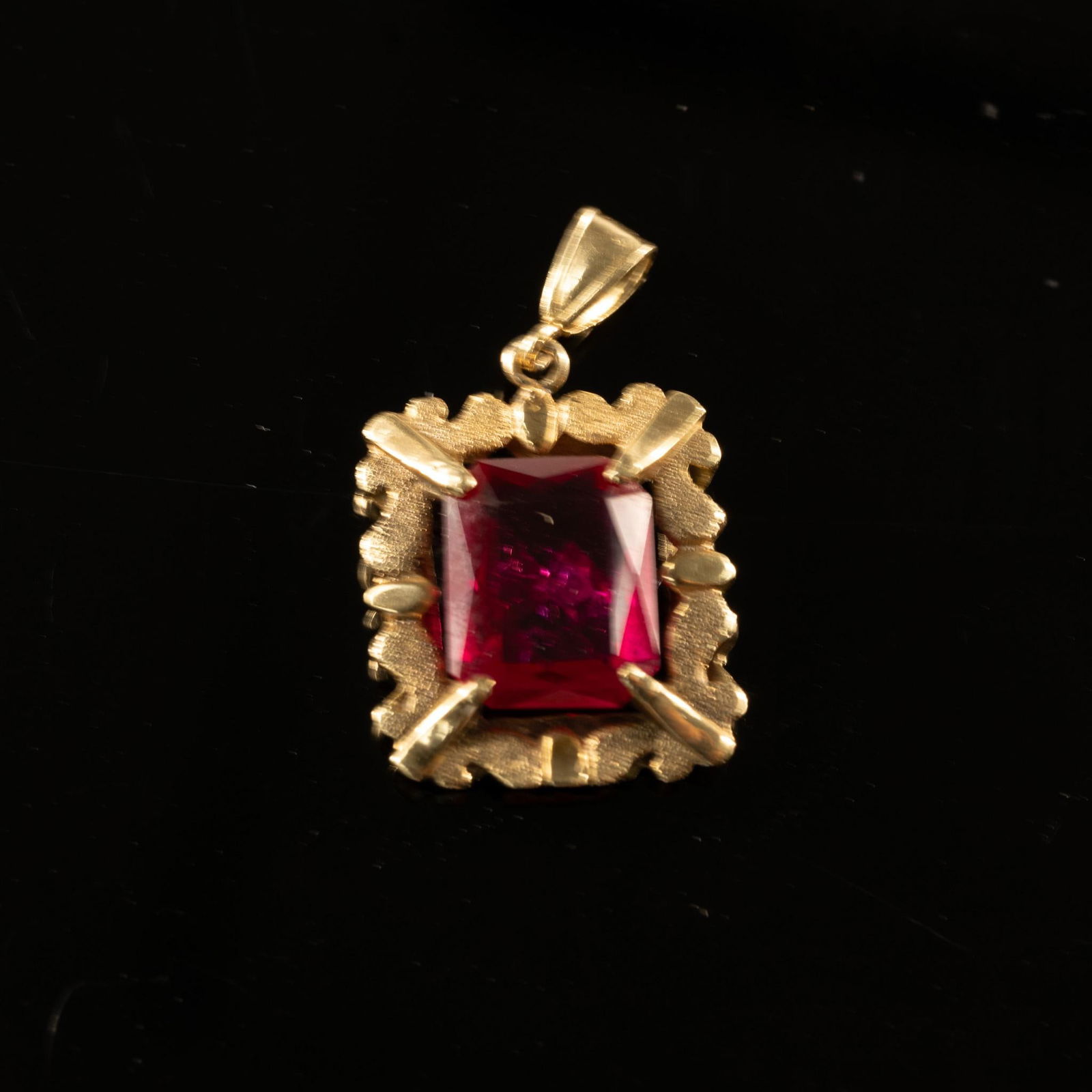 Vintage Ruby Rectangular Radiant 14k Gold Frame Pendant (1 of 5)