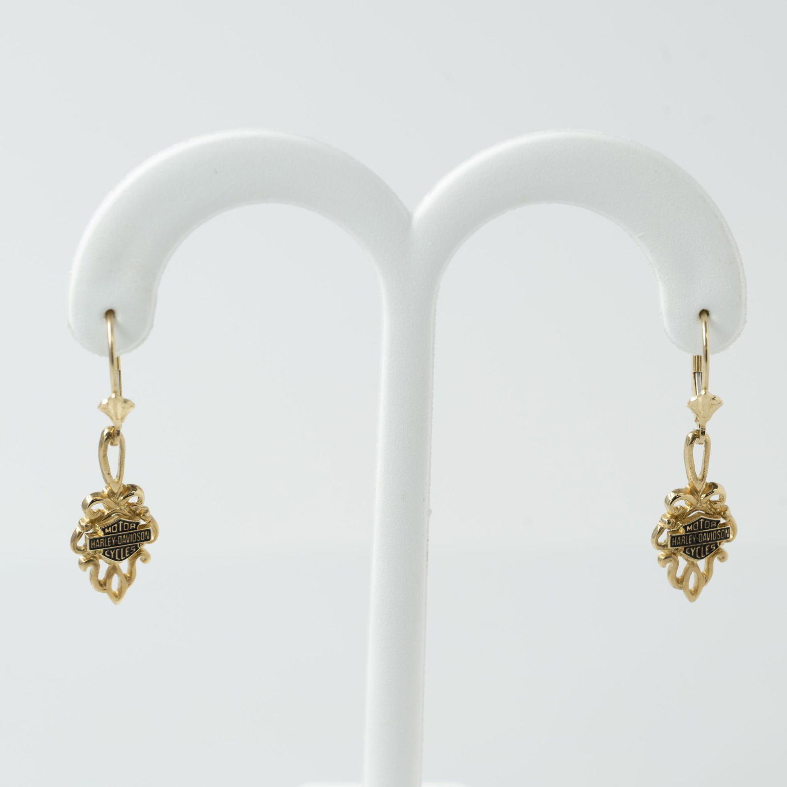 Harley Davidson Logo Yellow Gold Dangle Earrings (1 of 7)