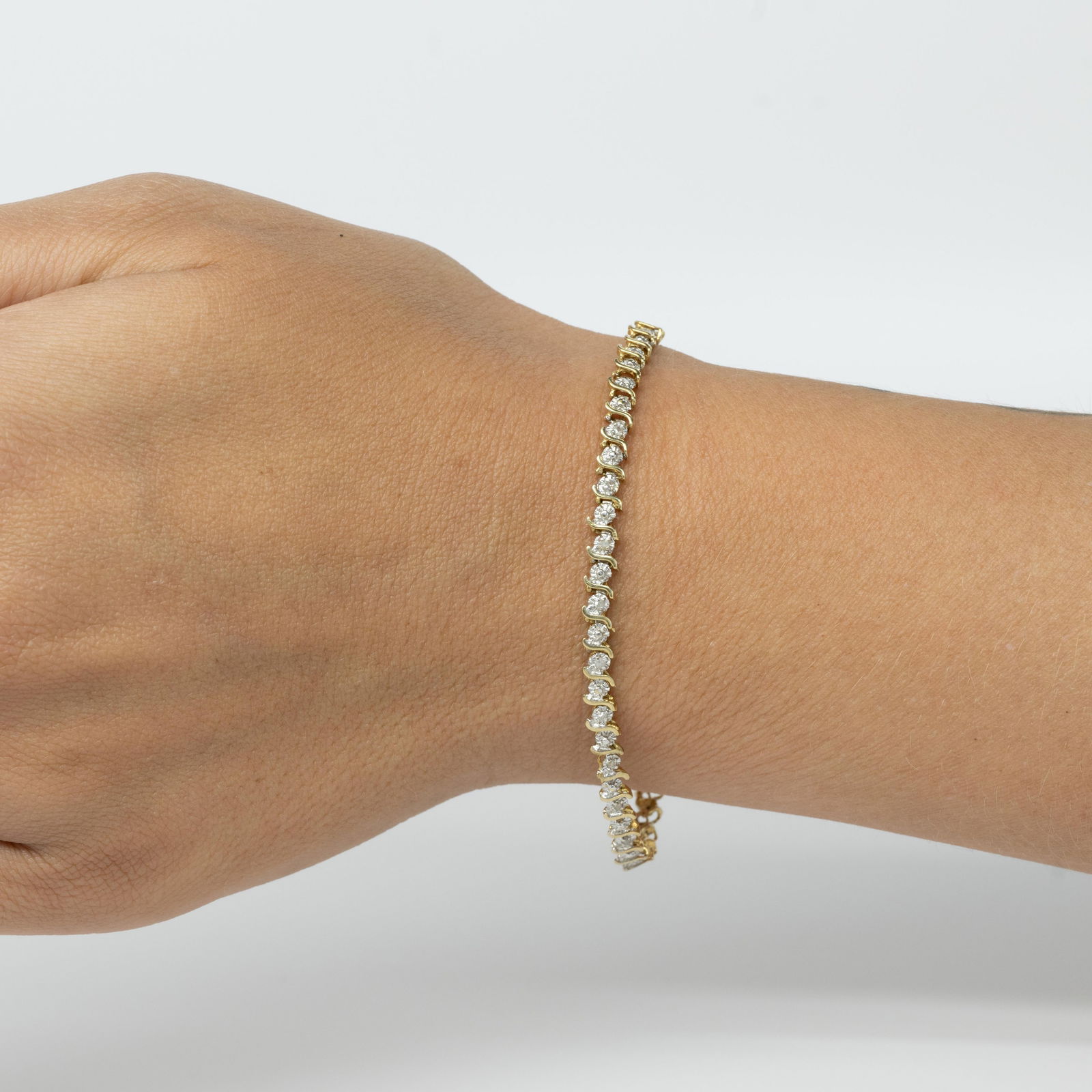 Diamond S Link 10k Yellow Gold Tennis Bracelet (1 of 5)