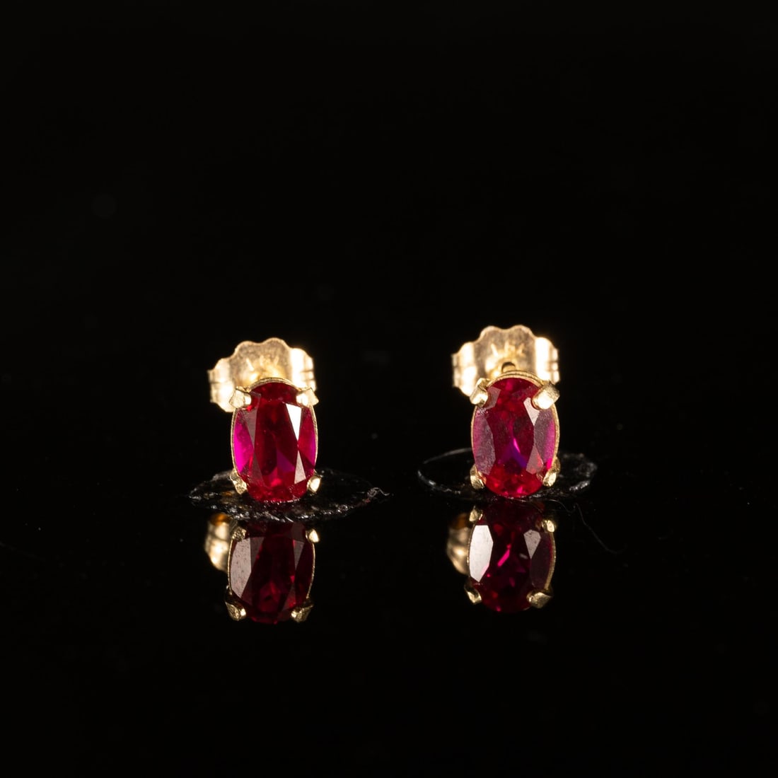 14K Yellow Gold Oval Lab Ruby Stud Earrings (1 of 5)