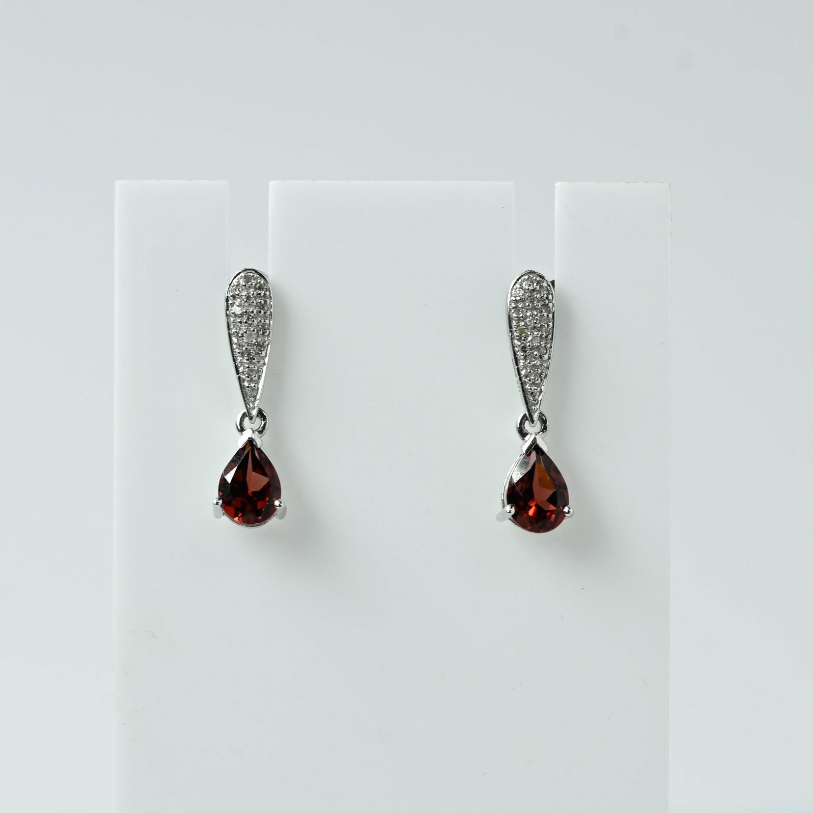 Garnet Pear 14k White Gold Dangle Earrings (1 of 4)