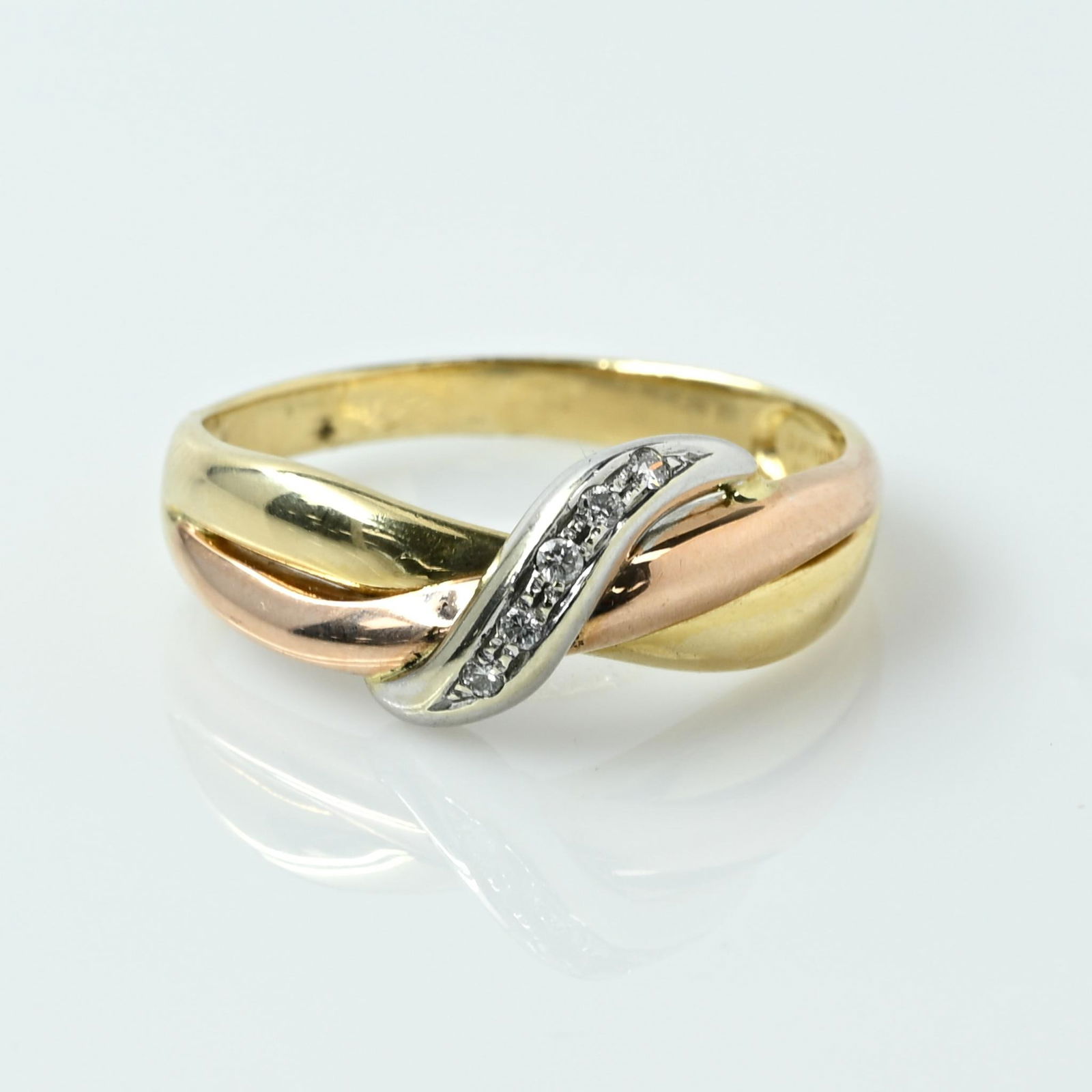 Tri Color 14k Gold Diamond Cross Over Band by Milor (1 of 6)