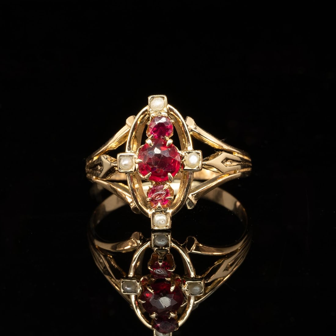 Victorian Garnet and Seed Pearl ring in 10k Yellow Gold (1 of 5)