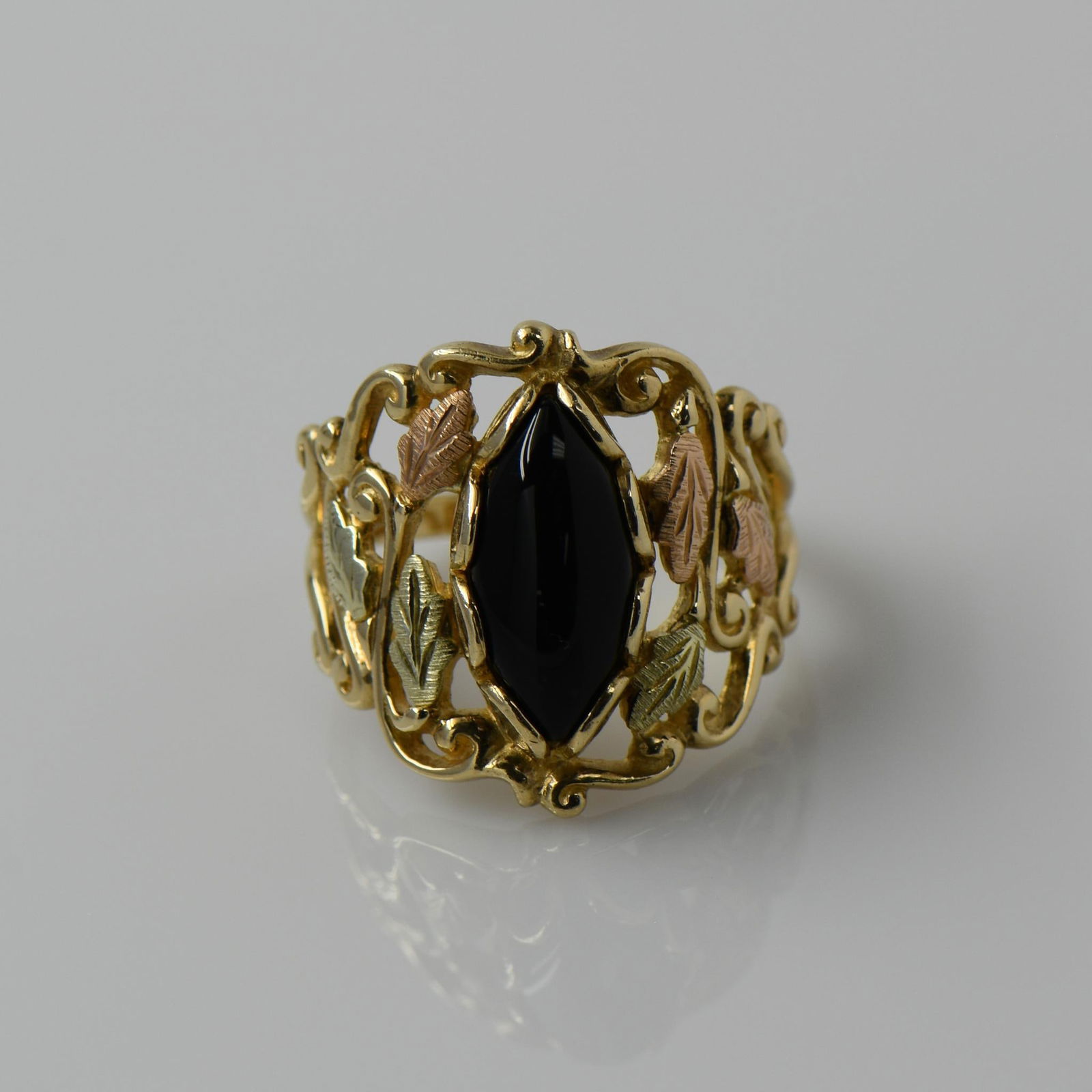 Black Onyx Marquise Black Hills Gold Leaf Vine Wide Band (1 of 7)