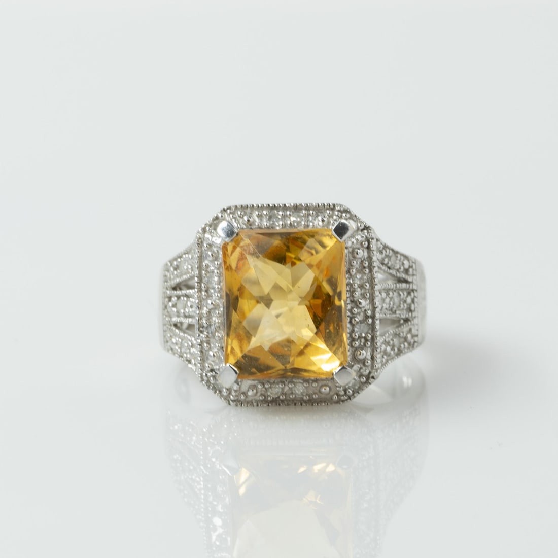 5ct Yellow Citrine & Diamond Halo 14k White Gold Ring (1 of 8)