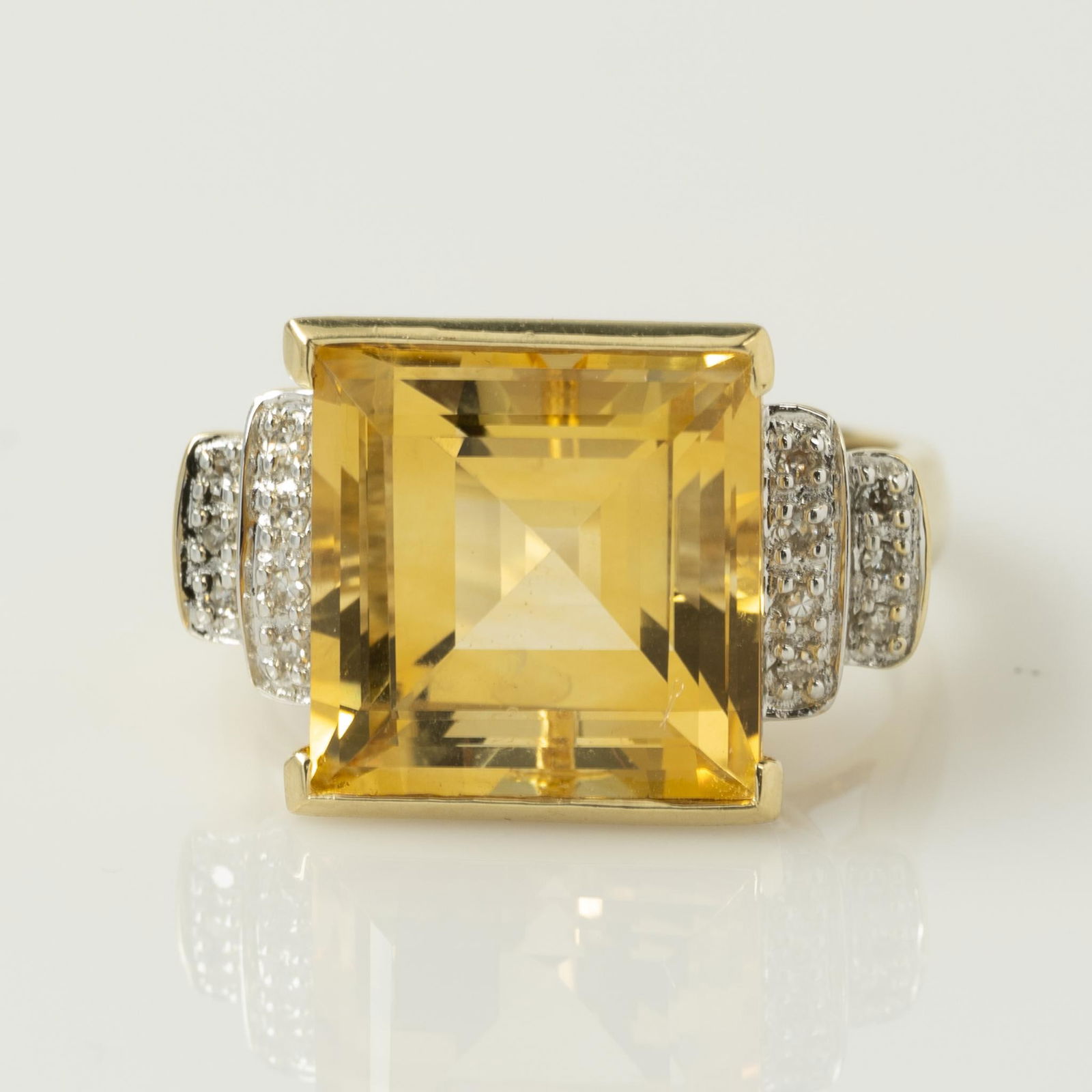 Square Step Cut Citrine & Diamond 14k Yellow Gold Ring (1 of 8)