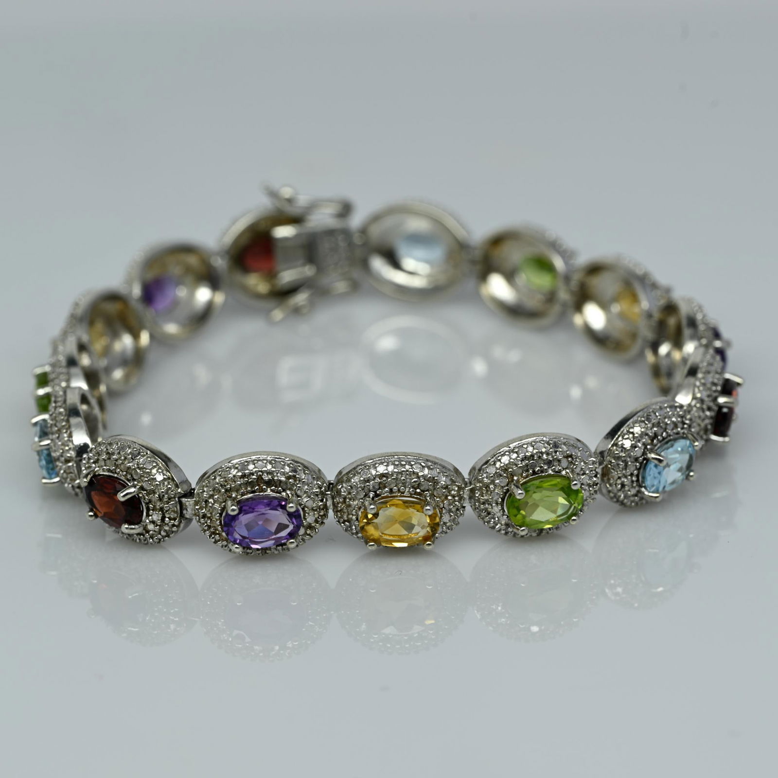 Sterling Silver Gemstone Bracelet Featuring Topaz Peridot Citrine Amethyst Garne (1 of 5)