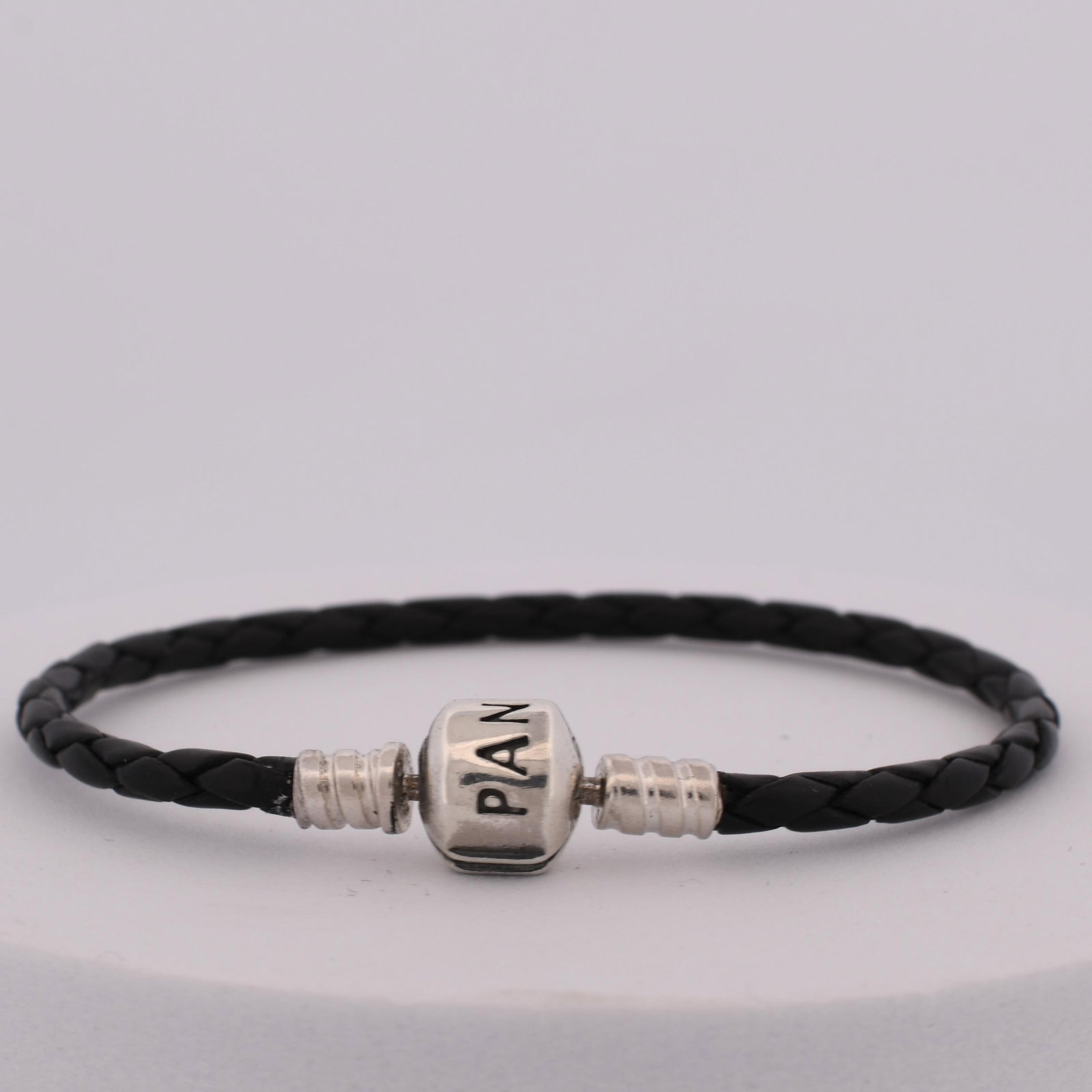 Pandora Sterling Silver Charm Bracelet Blank Braided Leather (1 of 6)