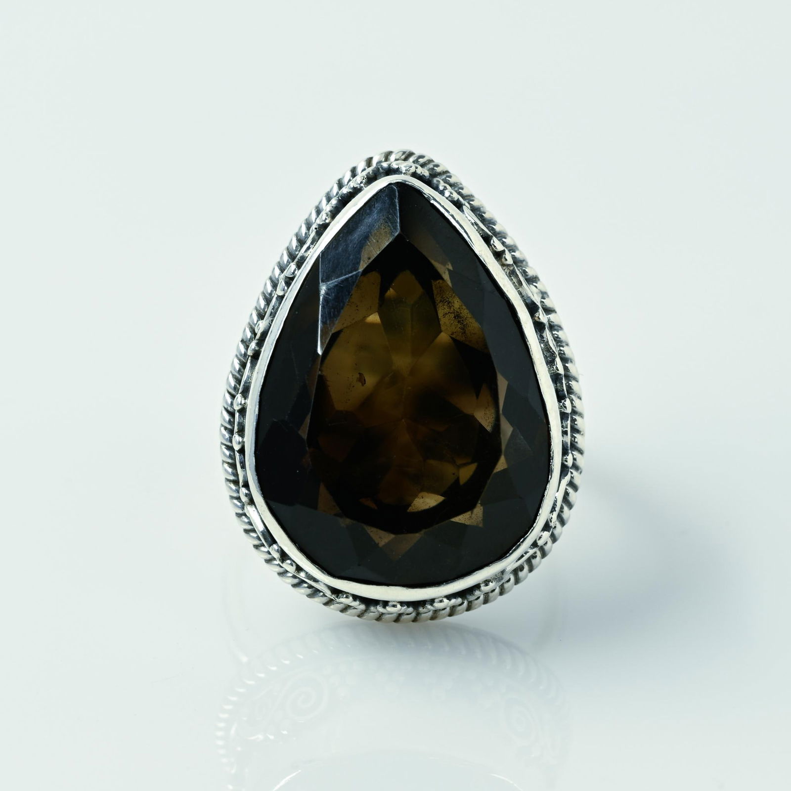 XL Smokey Topaz Pear Sterling Silver Cocktail Ring (1 of 7)