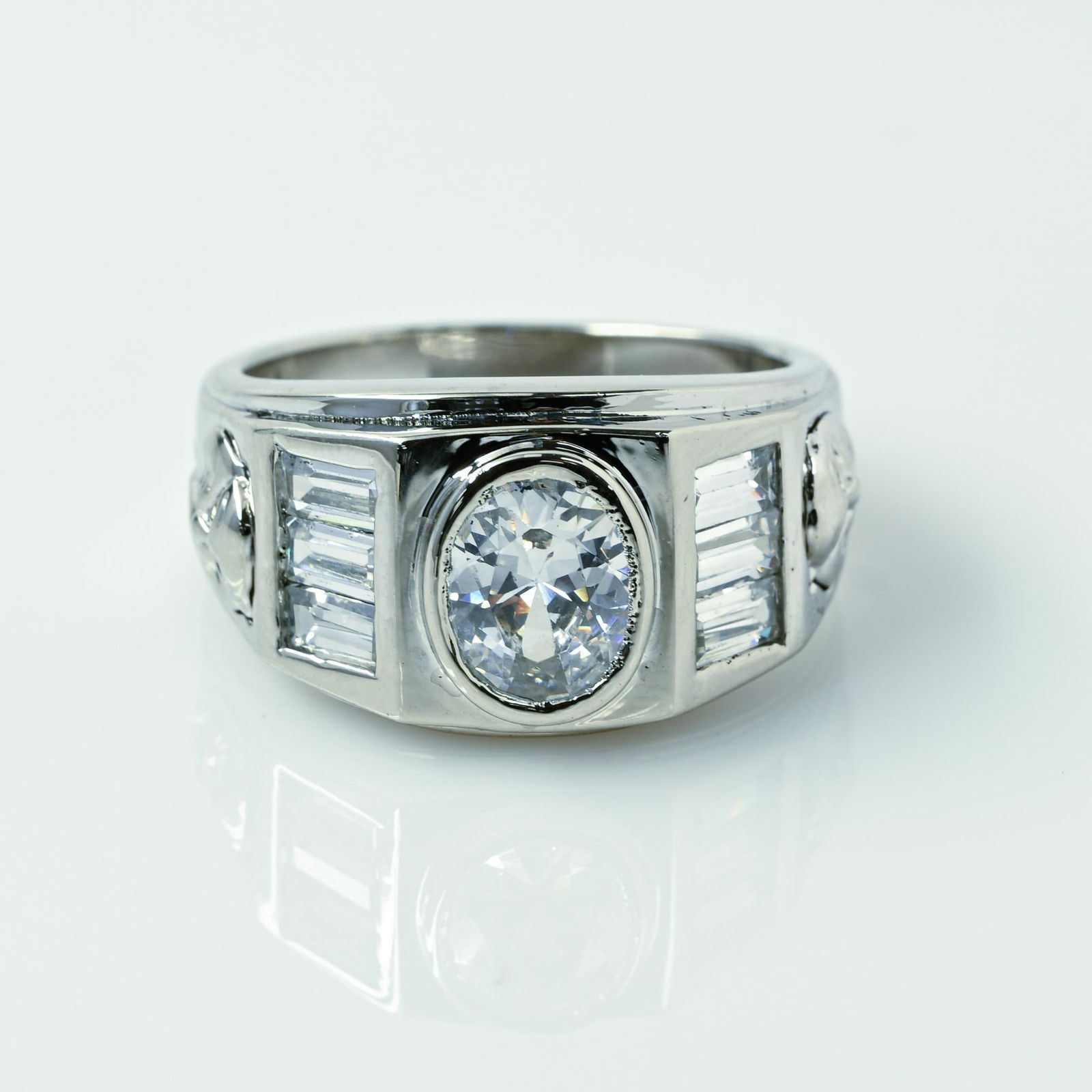 Gents Diamond Simulant Big Cat Lion Tiger Sterling Silver Ring (1 of 7)