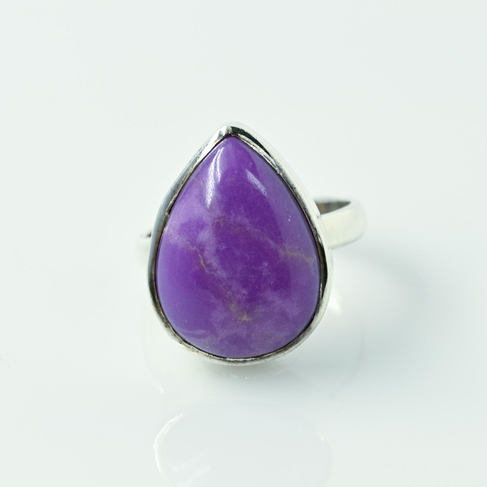 Sugalite Purple Pear Gemstone Bezel Set Sterling Silver Ring (1 of 6)