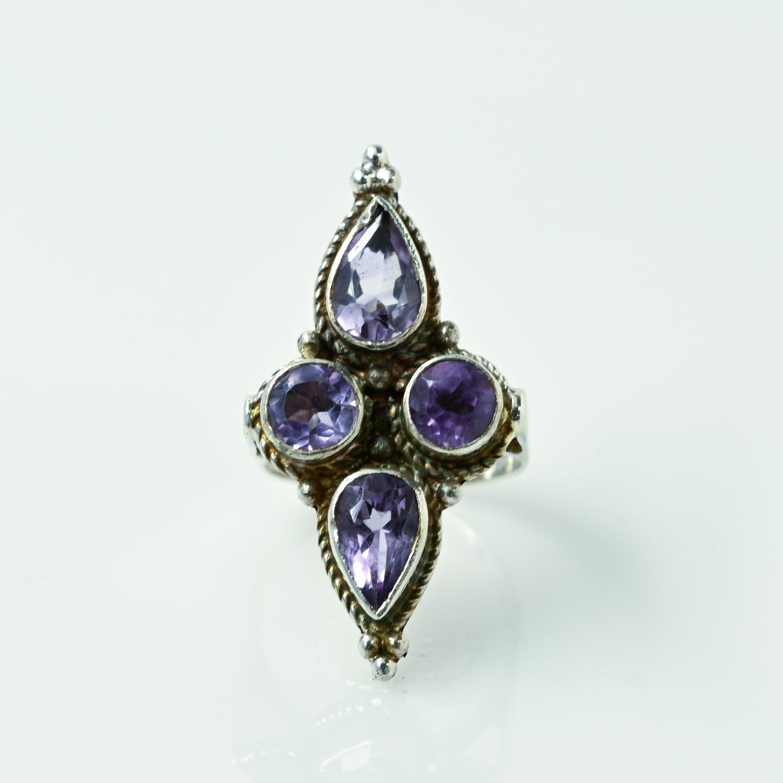 Amethyst Shield Pointer Cocktail Ring Sterling Silver (1 of 6)