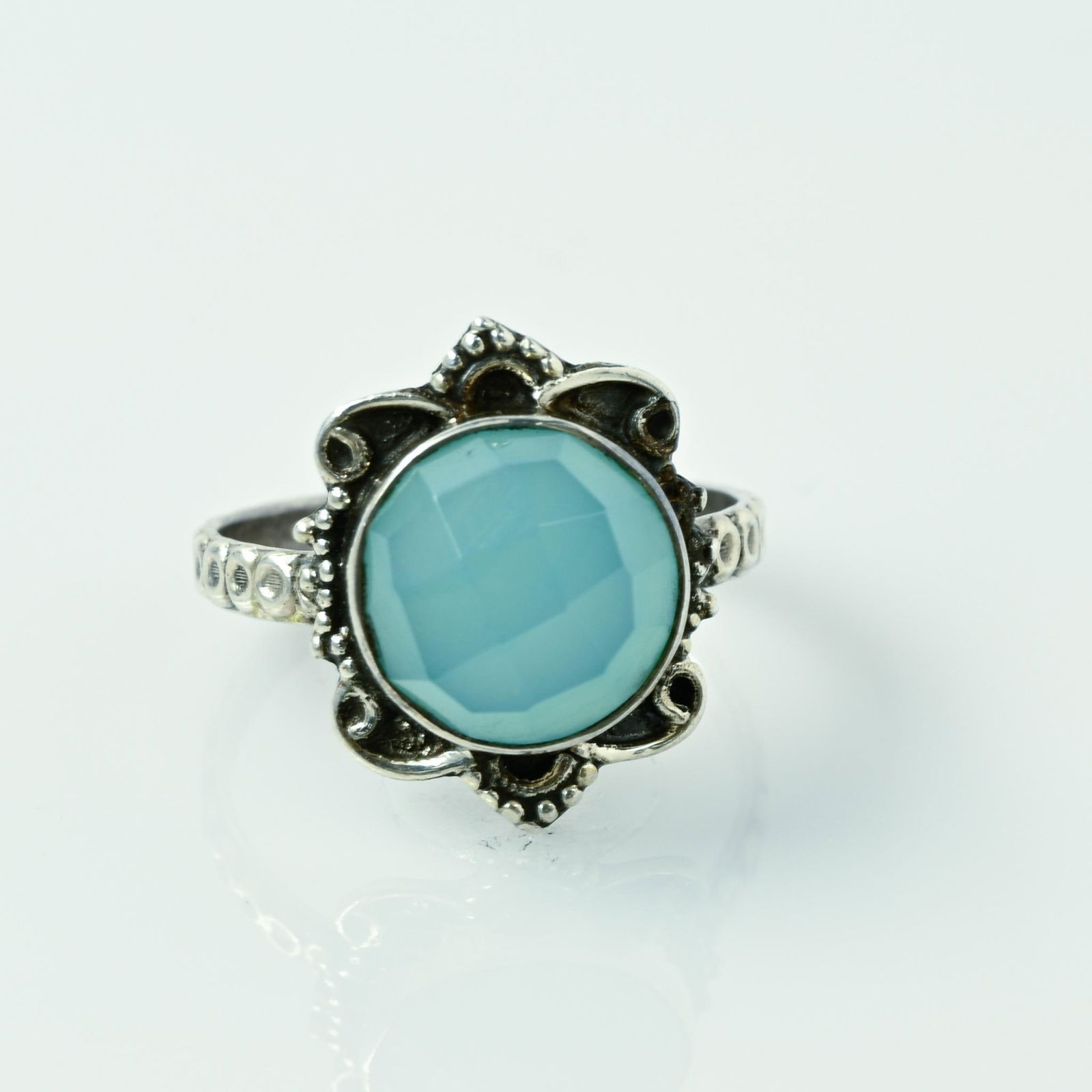 Blue Faceted Dome Gemstone Sterling Silver Ring (1 of 7)