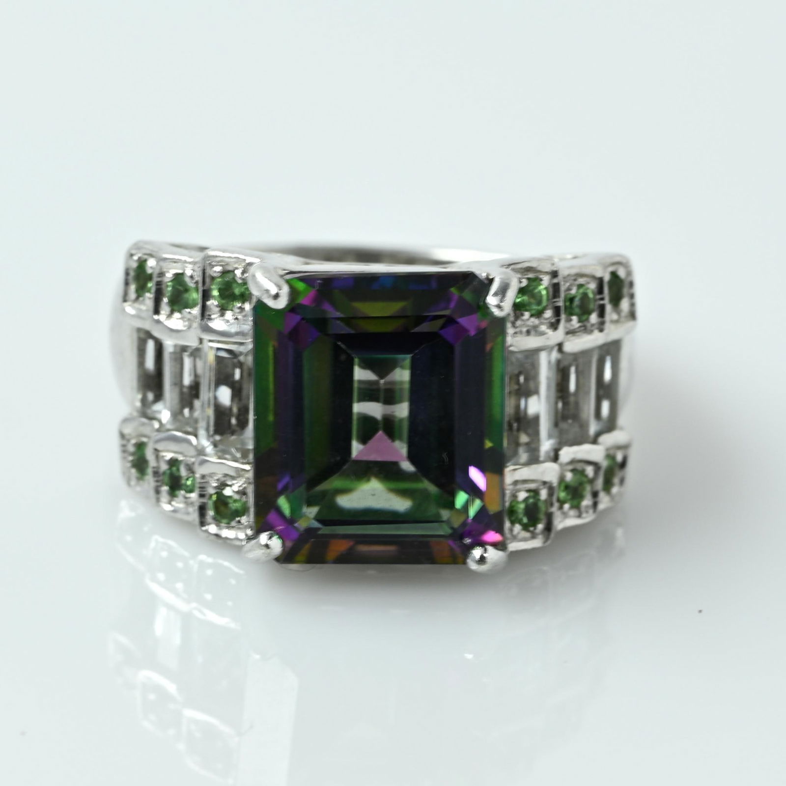 Mystic Topaz Emerald Cut Sterling Silver Ring (1 of 7)