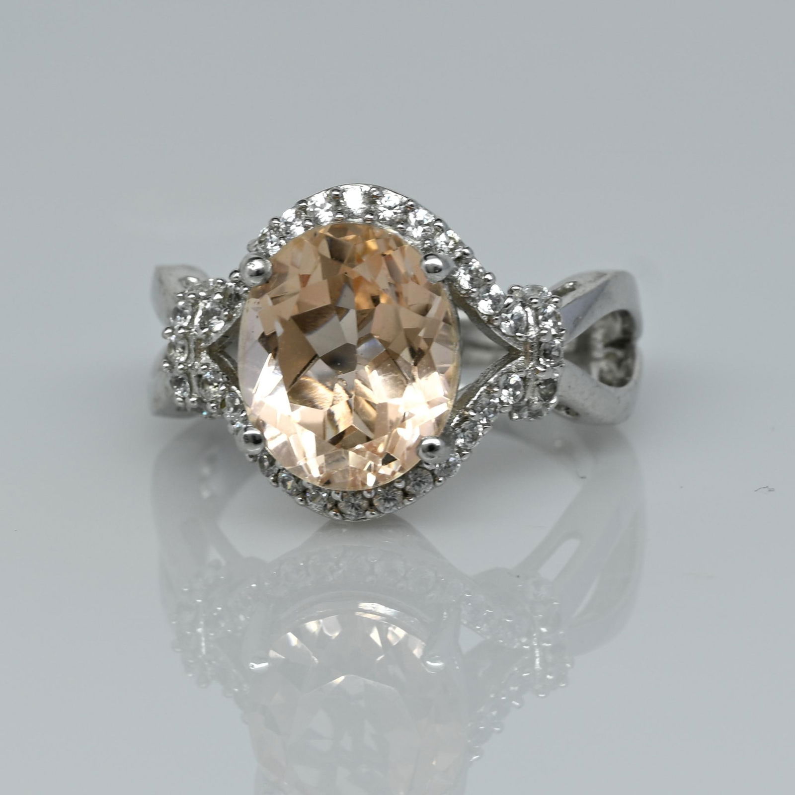 Peach Oval Gemstone Sterling Silver Ring (1 of 7)
