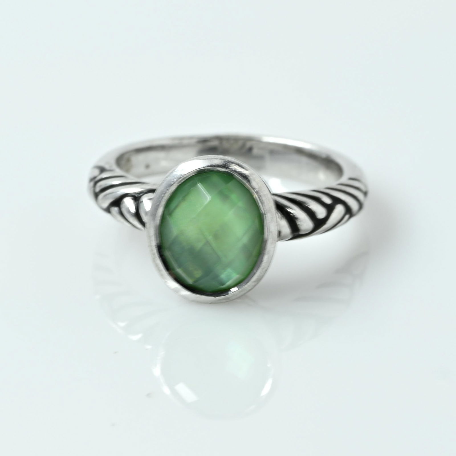 Green Amethyst Oval Bezel Set Sterling Silver Ring (1 of 6)