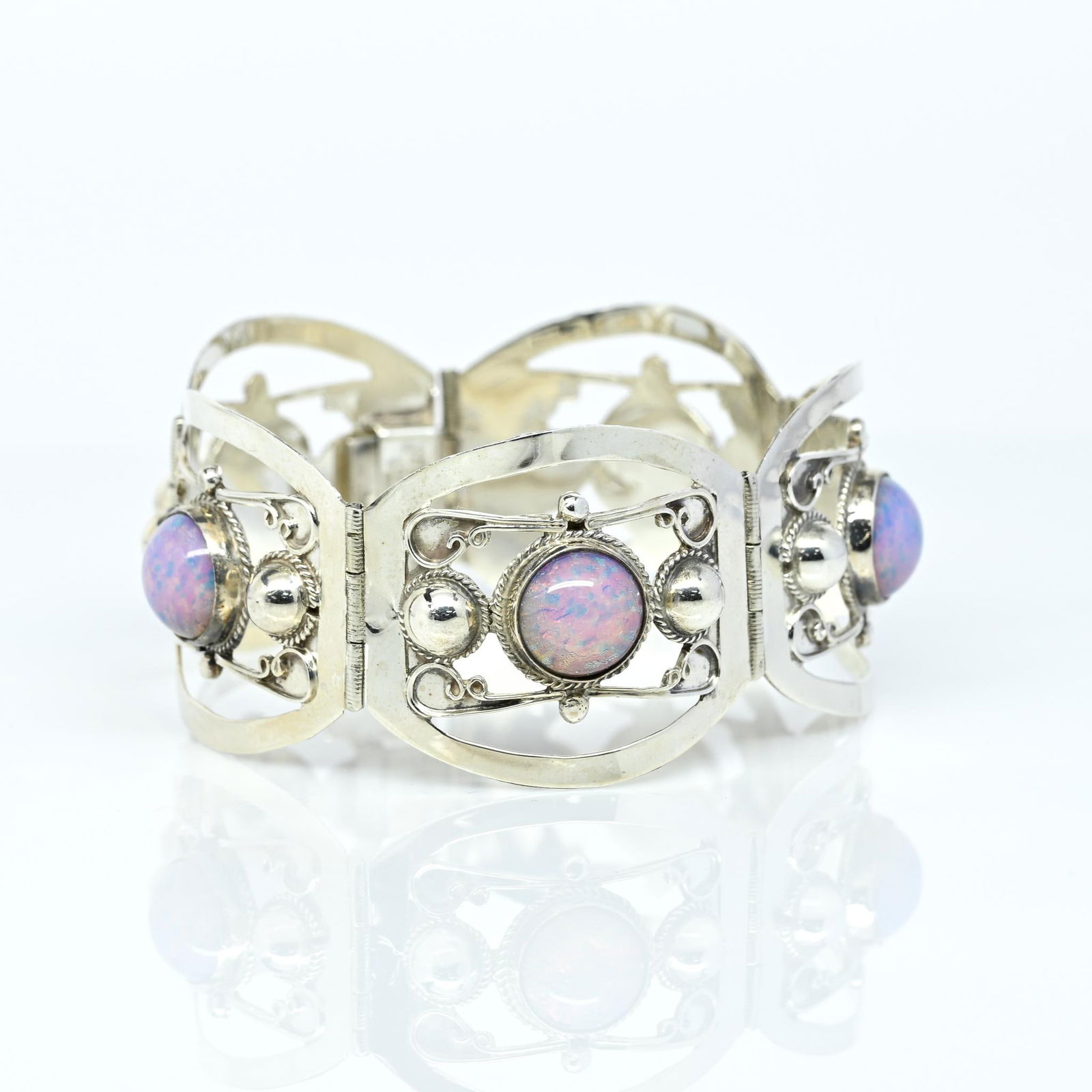 Large Link Pink Opal Simulant Sterling Silver Bracelet (1 of 6)