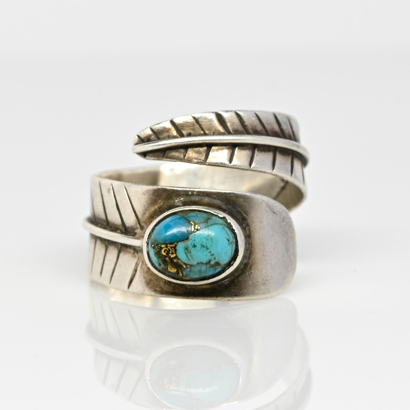 Silver Turquoise Feather Wrap Ring (1 of 7)