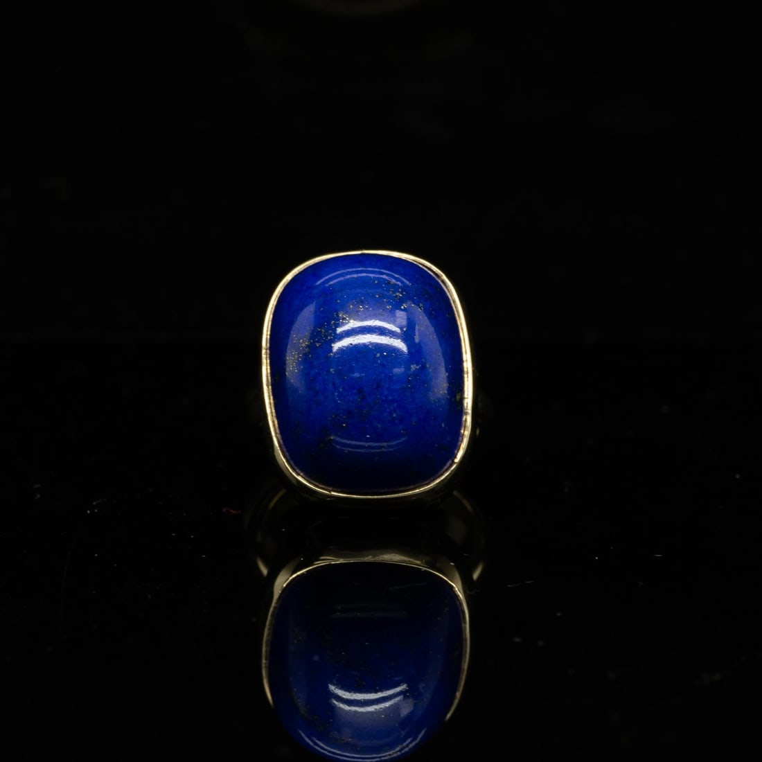 Lapis Lazuli Rectangle Cabochon Bezel Set 14k Yellow Gold Statement Ring (1 of 7)