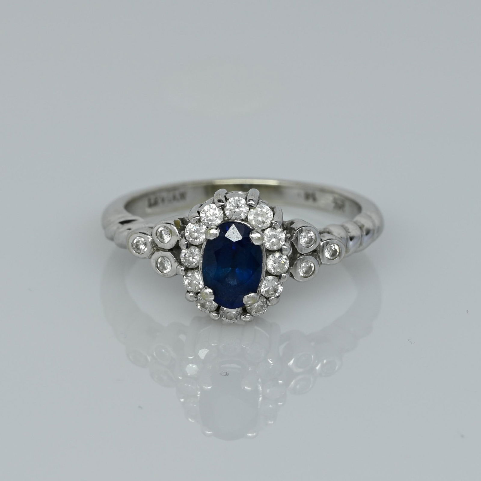 LeVian Blue Sapphire Oval & Halo Diamond 14K White Gold Ring (1 of 6)