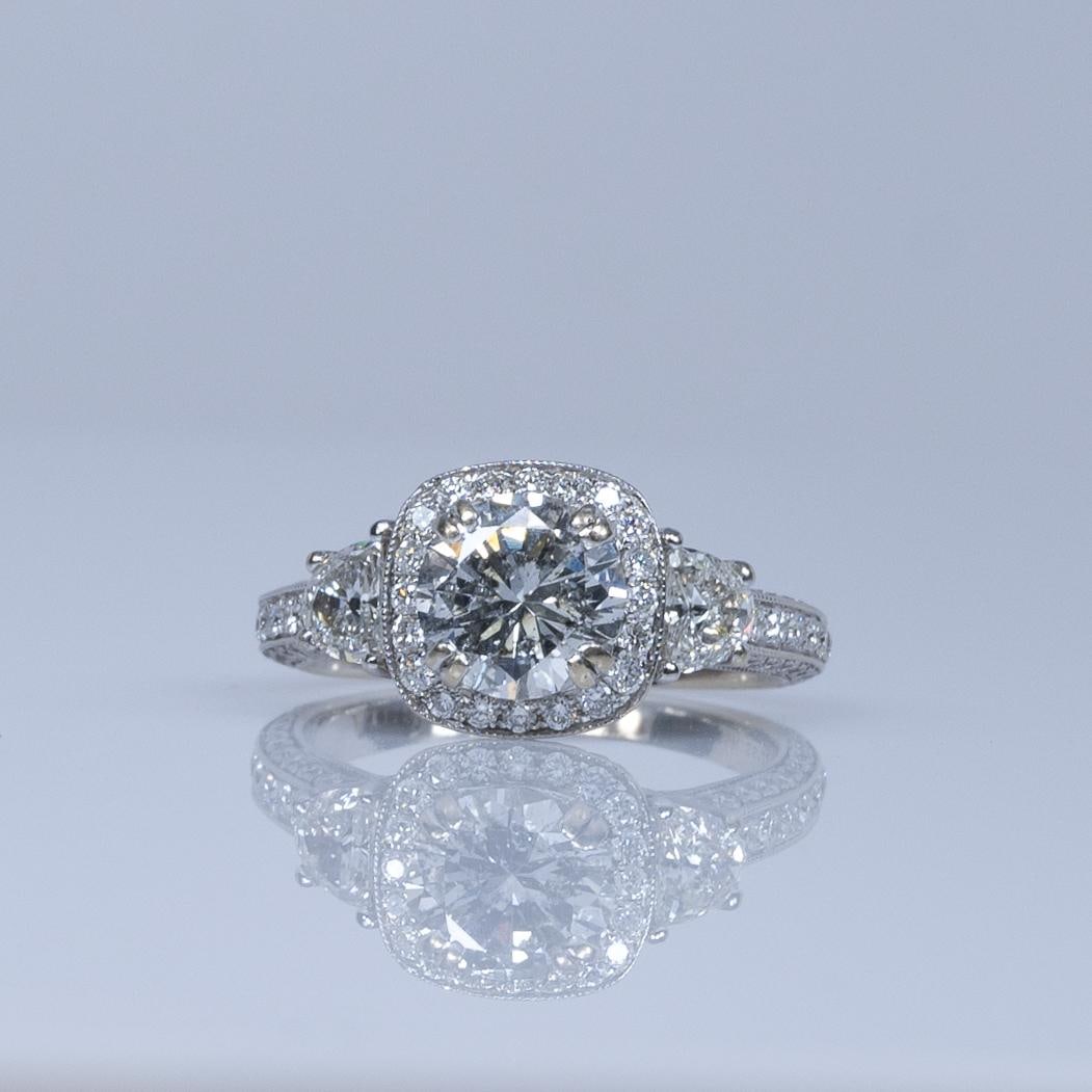 3.32ctw Natural Diamond Halo "3 Stone" Engagement Ring 18K White Gold (1 of 6)