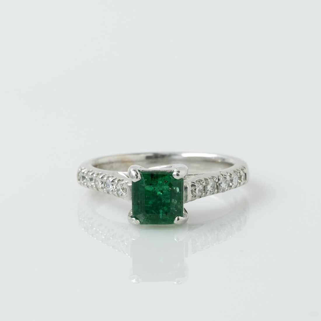 GIA F2 1.41ct Emerald and Diamond 14k White Gold Ring (1 of 8)