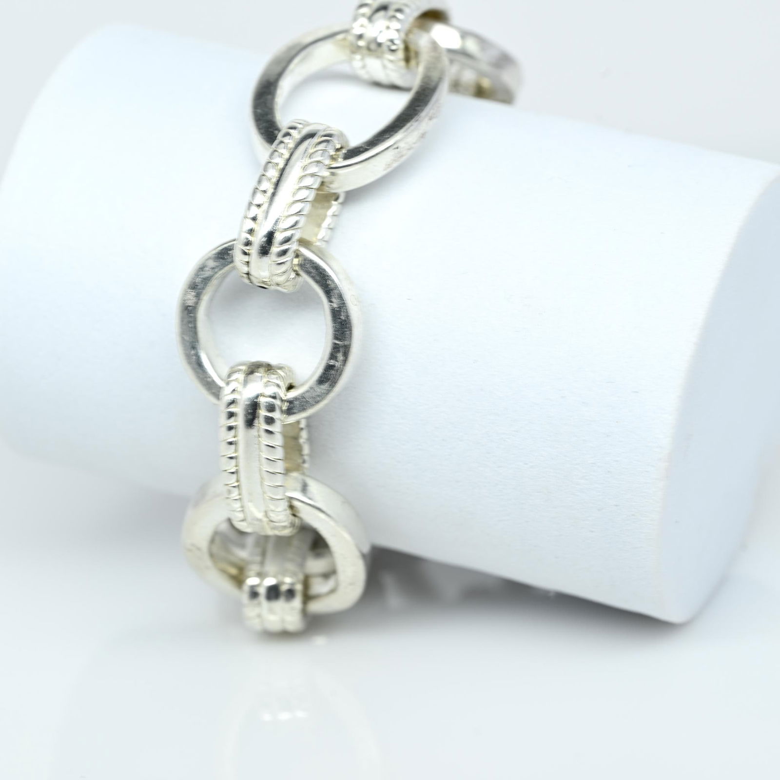 Large Fancy Link Sterling Silver Bracelet w Toggle Clasp (1 of 5)