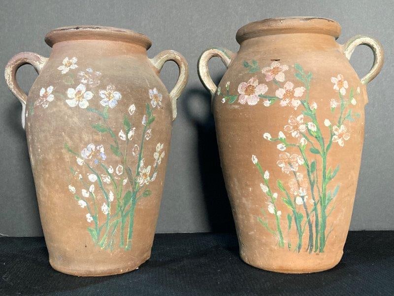Pair of Hand Painted Pottery Vases Attributed to Browns Pottery (1 of 16)