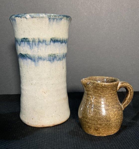 Alkaline Glazed Vase with Cobalt Decoration and Small Pottery Pitcher (1 of 16)