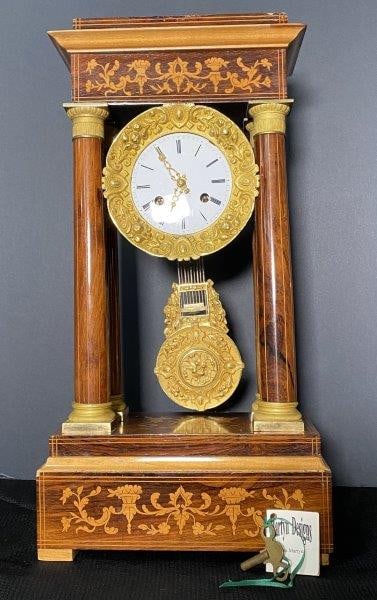 French Rosewood Portico Clock with Ornate Pendulum (1 of 16)