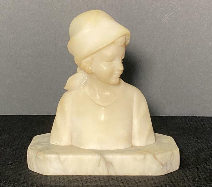 Alabaster Female Bust on Marble Base (1 of 8)