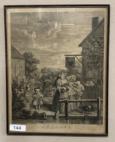Antique William Hogarth Engraving by B. Baron Titled "Evening" (1 of 8)