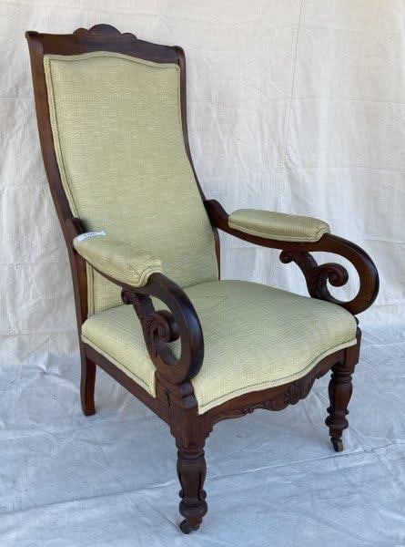 Walnut Mid 19th Century Chair with Turned Legs and Carving Under Arms (1 of 14)
