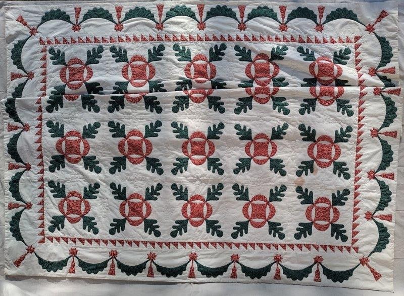Antique Folk Art Quilt with Border: 92" x 90", some staining, shipping available