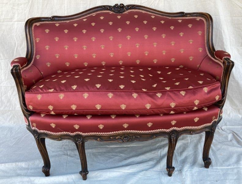 Carved French Settee with Napoleon Bee Fabric (1 of 12)