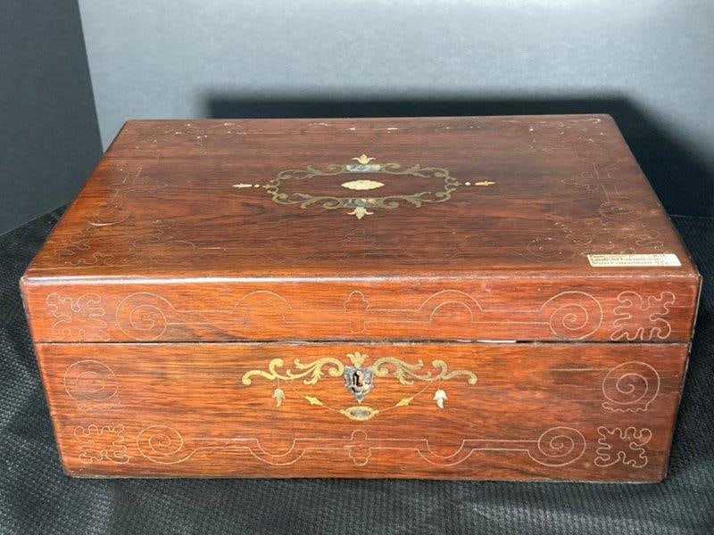 Antique Lap Desk with Mother of Pearl and Brass Inlay (1 of 19)