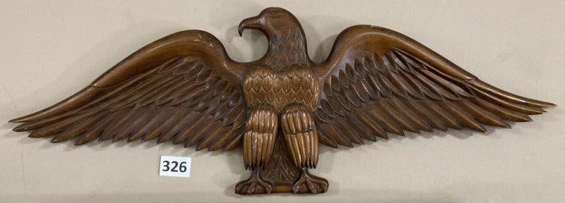 Carved Wooden Eagle: chip on wing tip, 27" w x 10" h, shipping available