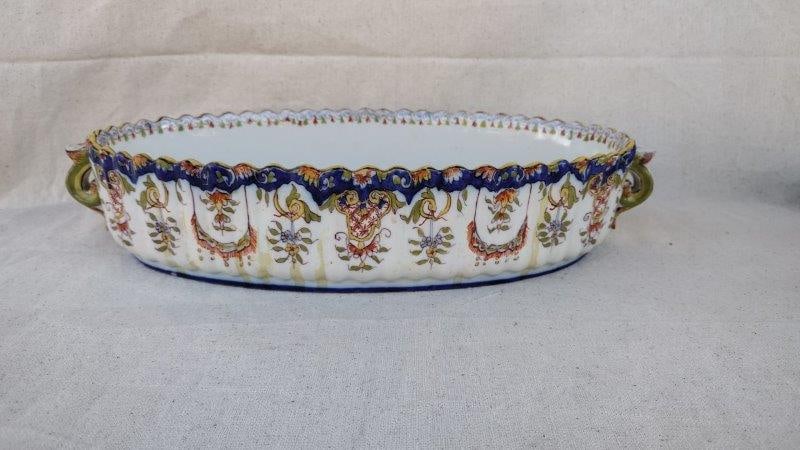 Antique French Faience Centerpiece Bowl: 14 1/2" x 7 1/2" x 3" h, shipping available