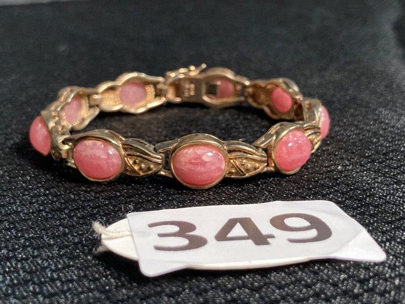 Sterling Silver Pink Stone Bracelet: 7 1/2" long, shipping available