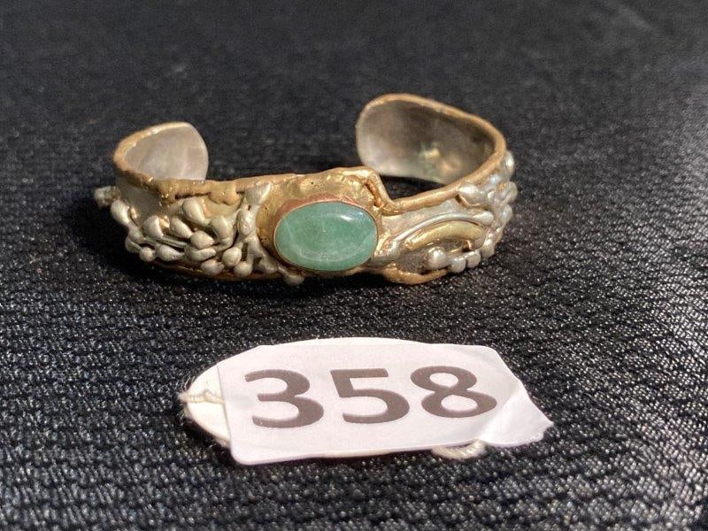 Jade and Mixed Metals Brutalist Cuff Bracelet (1 of 6)