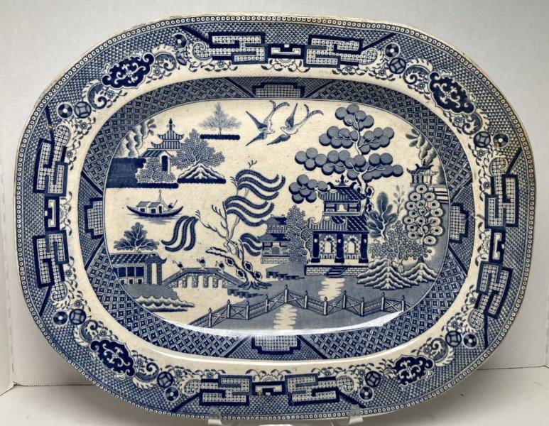 "Blue Willow" By Staffordshire Early Platter (1 of 9)