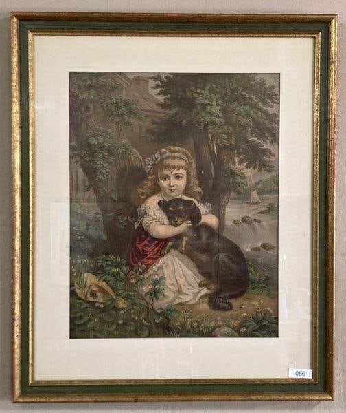 Early Cute Lithograph With Young Girl and Dog (1 of 6)