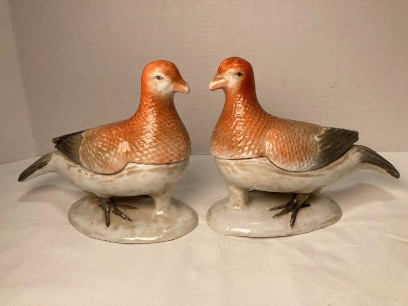 Pair of Maitland-Smith Porcelain Pigeon Boxes (1 of 9)