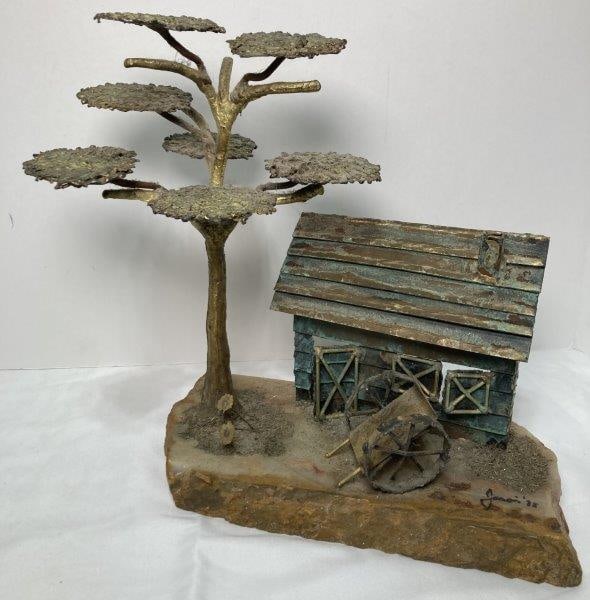 Mario Jason Bronze Sculpture Of Tree and Cabin Brutalist (1 of 9)