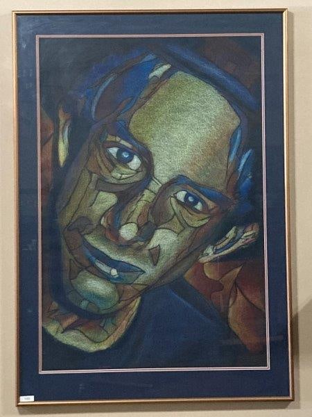 Abstract Mixed Media Portrait: Mixed Media. Art appropriate matting and frame. Frame measures 51"T x 36"W. In very good condition. Shipping Available.