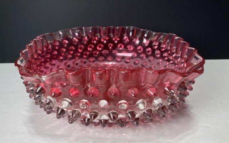 Victorian Hobnail Cranberry Glass Bowl (1 of 6)