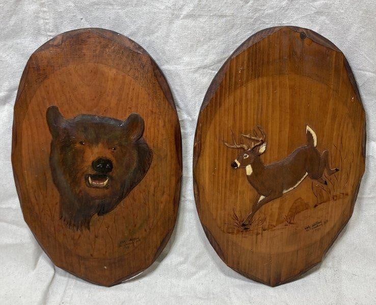 Carved Folk Art Bear & Deer Wall Plaques (1 of 7)