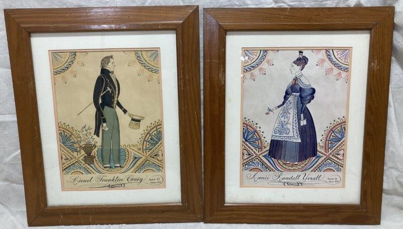 Antique "Lionel Franklin Craig" & "Annie Randall Yoxall" Folk Art Prints (1 of 5)