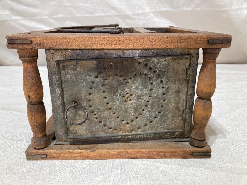 Antique Punched Tin with Hearts Cricket Cage Foot Warmer (1 of 7)