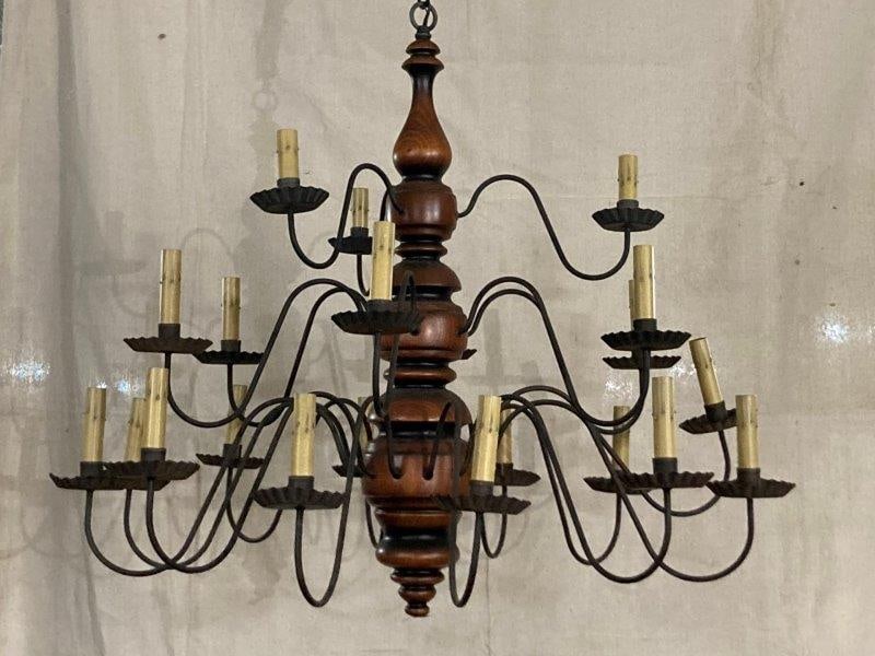 Three Tier Iron And Wood Chandelier (1 of 10)